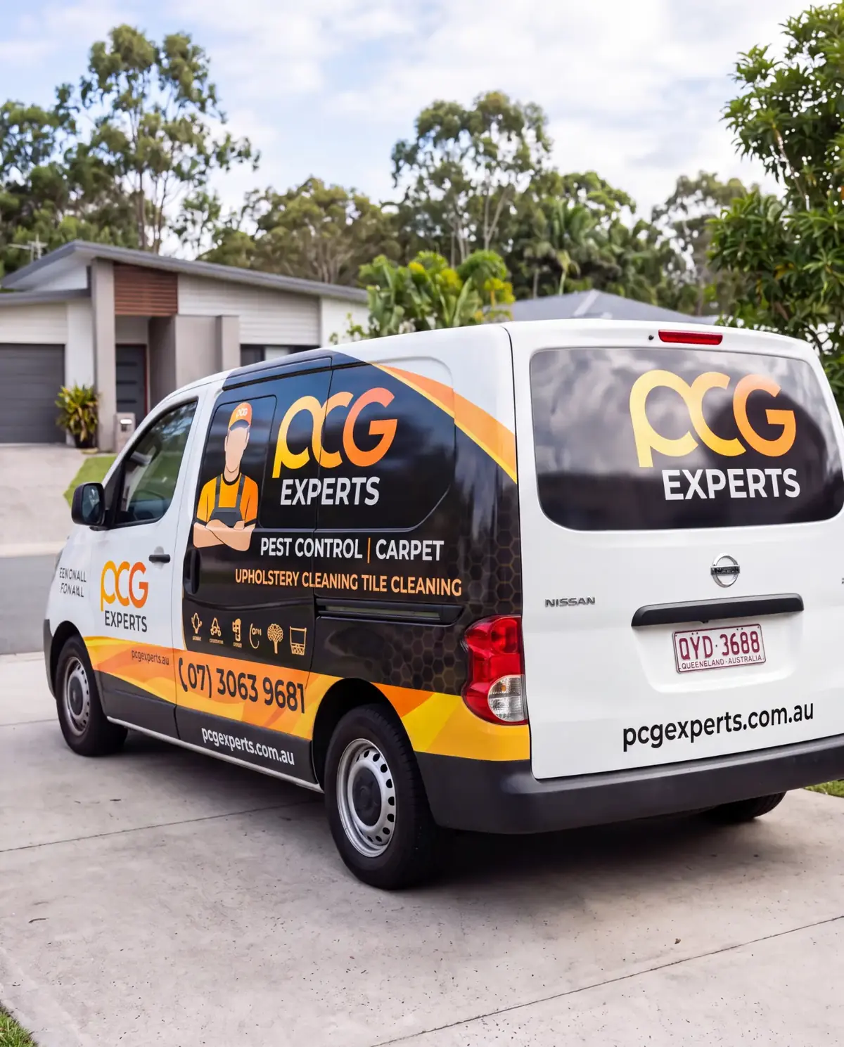 PCG Experts carpet cleaning van parked at a Brisbane home